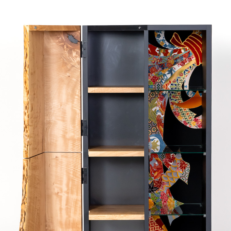 Vertical Tall Liveedge cabinet (veneer base) ｜突板縦木目