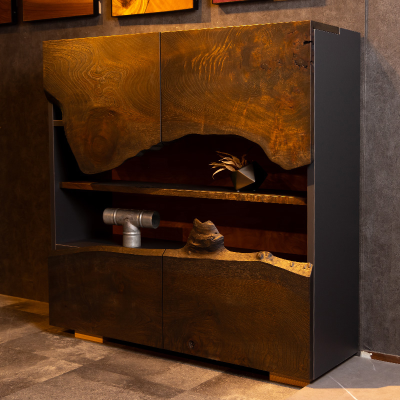 Horizontal Wide Liveedge cabinet(veneer base)｜突板横木目